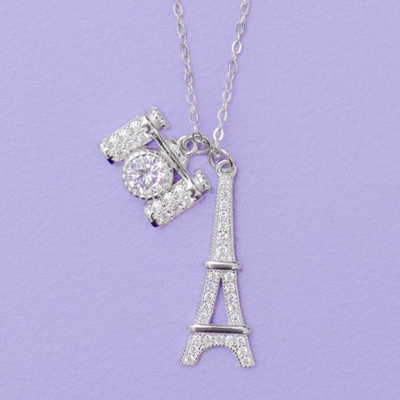 Paris Eiffel Tower and Camera Necklace, 925 Sterling Silver - Picture 4 of 4